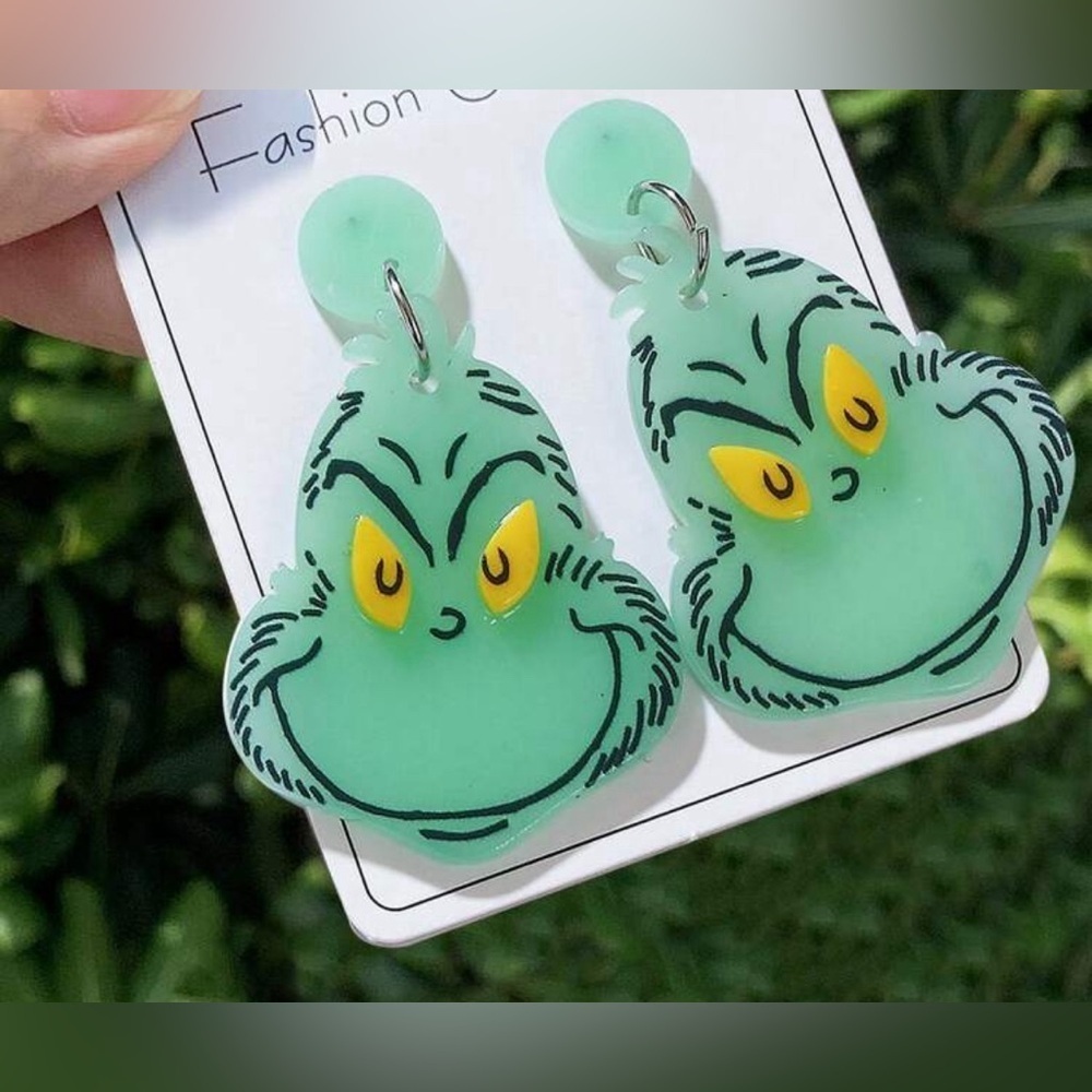Green Grinch Face Earrings